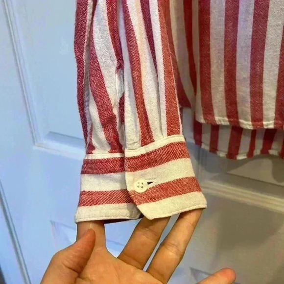 Rails Shirt Button Down Long Sleeve Top Pink Red Striped Linen Blend Coastal XS - Picture 7 of 13